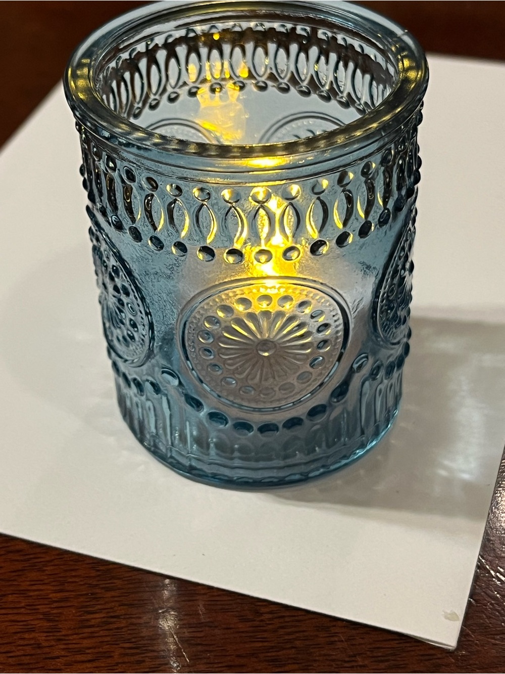 24 wrapped Blue Embossed Glass Votive Holder - Decorative Home Accent